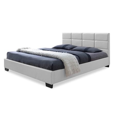 Baxton Studio Vivaldi White Faux Leather Padded Platform Base Queen Size Bed 120-6678